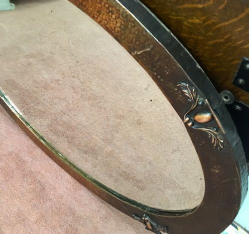 ORIGINAL ARTS CRAFTS COPPER OVERMANTLE HALL MIRROR C 1900 10 - ADDITIONAL PHOTO 4