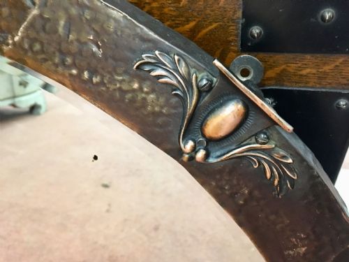 ORIGINAL ARTS CRAFTS COPPER OVERMANTLE HALL MIRROR C 1900 10 - ADDITIONAL PHOTO 5