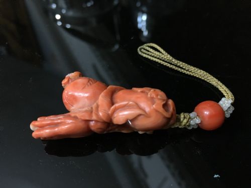 CARVED CORAL PEACH POMEGRANITE AND FINGER CITRON FRUIT OF LONGEVITY WITH SEED PEARLS C19TH - ADDITIONAL PHOTO 4