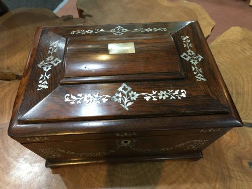 VICTORIAN SEWING BOX ROSEWOOD WITH MOTHER OF PEARL INLAY - ADDITIONAL PHOTO 1