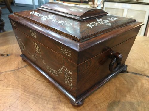 VICTORIAN SEWING BOX ROSEWOOD WITH MOTHER OF PEARL INLAY - ADDITIONAL PHOTO 5