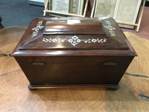 VICTORIAN SEWING BOX ROSEWOOD WITH MOTHER OF PEARL INLAY - ADDITIONAL PHOTO 6