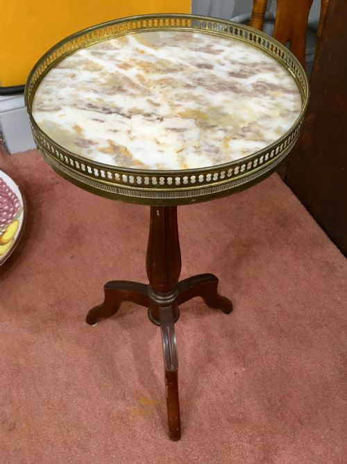 french wine table with brass gallery and marble top c1920 - CATEGORY: ANTIQUE TABLES - DATED 1920