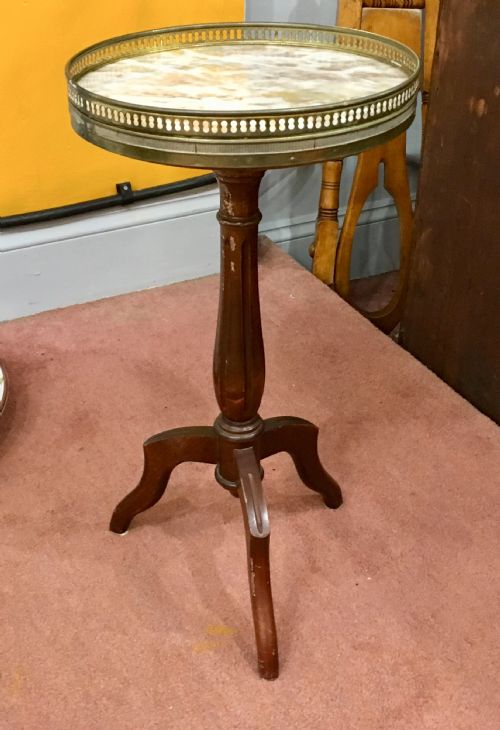 FRENCH WINE TABLE WITH BRASS GALLERY AND MARBLE TOP C1920 - ADDITIONAL PHOTO 2