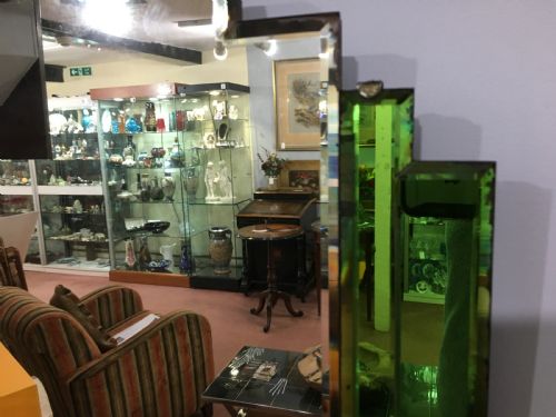 ART DECO ORIGINAL WALL MIRROR WITH GREEN GEOMETRIC PANELS C1930 - ADDITIONAL PHOTO 5
