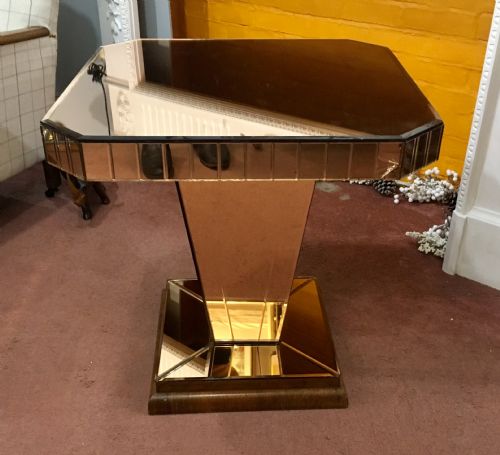 art deco peach mirrored sideconsole table with oak plinth base c1920 30 - CATEGORY: ANTIQUE TABLES - DATED 1920