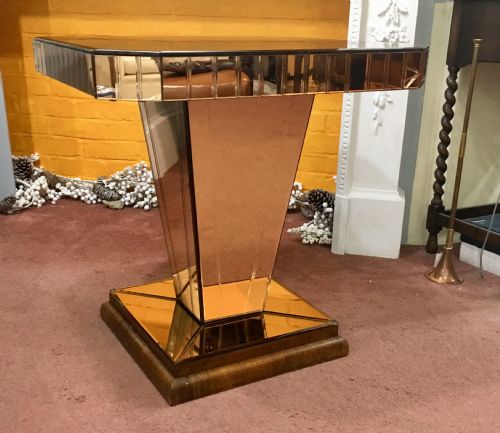 ART DECO PEACH MIRRORED SIDECONSOLE TABLE WITH OAK PLINTH BASE C1920 30 - ADDITIONAL PHOTO 1