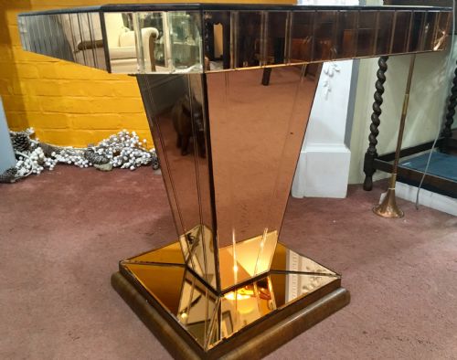 ART DECO PEACH MIRRORED SIDECONSOLE TABLE WITH OAK PLINTH BASE C1920 30 - ADDITIONAL PHOTO 2