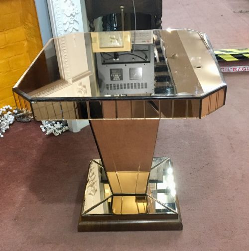 ART DECO PEACH MIRRORED SIDECONSOLE TABLE WITH OAK PLINTH BASE C1920 30 - ADDITIONAL PHOTO 4