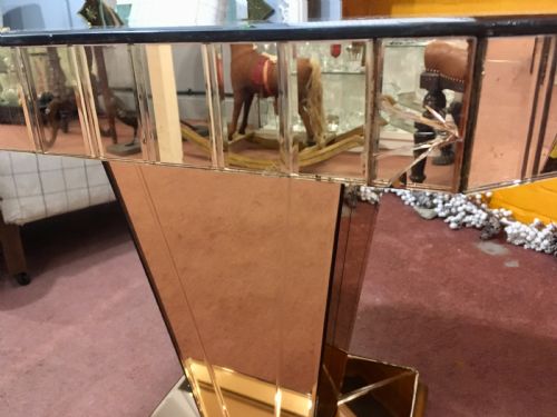 ART DECO PEACH MIRRORED SIDECONSOLE TABLE WITH OAK PLINTH BASE C1920 30 - ADDITIONAL PHOTO 5