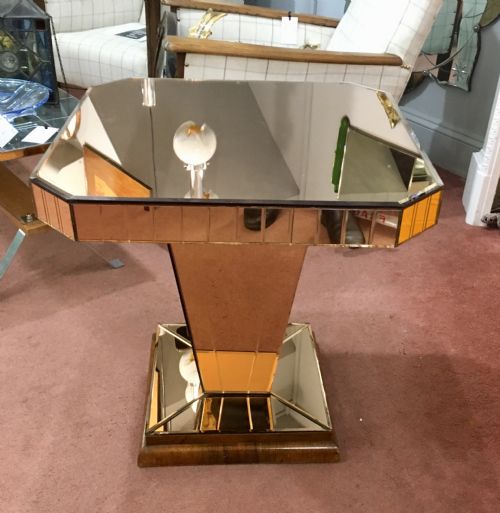 ART DECO PEACH MIRRORED SIDECONSOLE TABLE WITH OAK PLINTH BASE C1920 30 - ADDITIONAL PHOTO 6