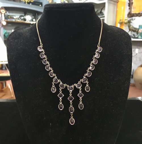 edwardian style amethyst silver necklace stamped 925 on clasp - CATEGORY: ANTIQUE JEWELLERY - DATED EDWARDIAN