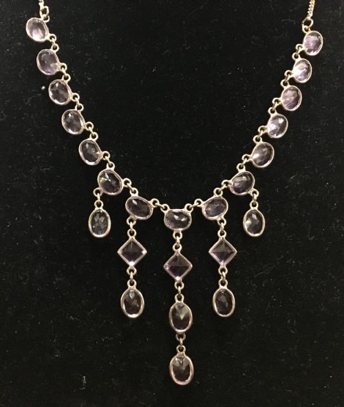 EDWARDIAN STYLE AMETHYST SILVER NECKLACE STAMPED 925 ON CLASP - ADDITIONAL PHOTO 1