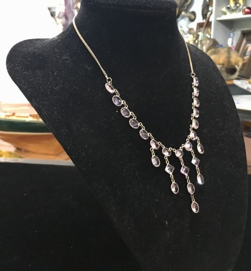 EDWARDIAN STYLE AMETHYST SILVER NECKLACE STAMPED 925 ON CLASP - ADDITIONAL PHOTO 2