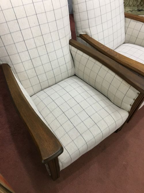 PAIR OF ART DECO CHAIRS WITH OAK FRAME C1930 - ADDITIONAL PHOTO 2