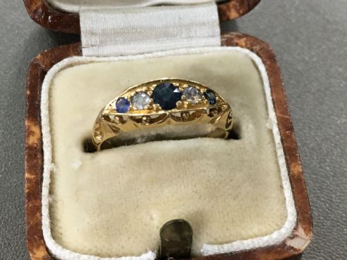 EDWARDIAN 1914 SAPPHIRE DIAMONDS RING 18CT SIZE M - ADDITIONAL PHOTO 3