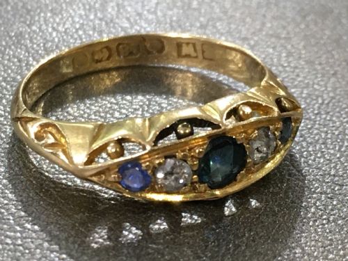 EDWARDIAN 1914 SAPPHIRE DIAMONDS RING 18CT SIZE M - ADDITIONAL PHOTO 4