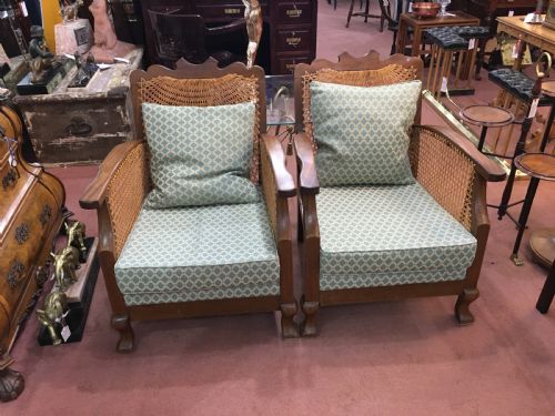 original pair art deco cane armchairs recently reupholstered and recaned c192030 - CATEGORY: ANTIQUE CHAIRS - DATED 1930