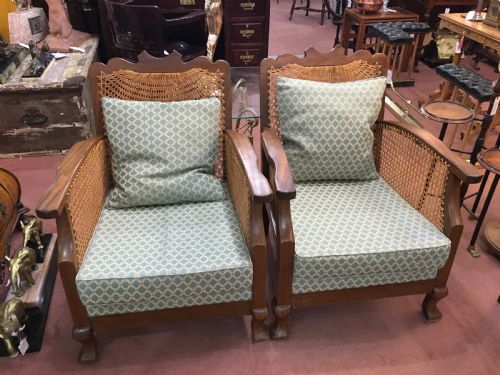 ORIGINAL PAIR ART DECO CANE ARMCHAIRS RECENTLY REUPHOLSTERED AND RECANED C192030 - ADDITIONAL PHOTO 1