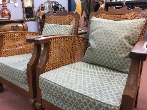 ORIGINAL PAIR ART DECO CANE ARMCHAIRS RECENTLY REUPHOLSTERED AND RECANED C192030 - ADDITIONAL PHOTO 6