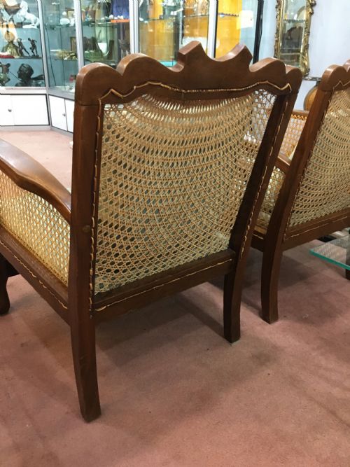 ORIGINAL PAIR ART DECO CANE ARMCHAIRS RECENTLY REUPHOLSTERED AND RECANED C192030 - ADDITIONAL PHOTO 7