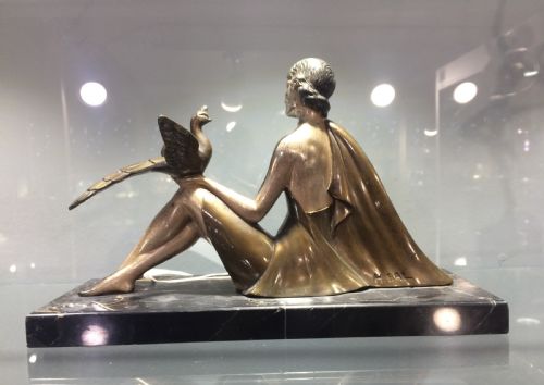 HENRI ENRIQUE BALLESTE ORGINAL ART DECO LADY AND PEACOCK SIGNED C192030 - ADDITIONAL PHOTO 2