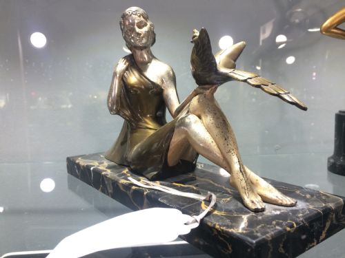 HENRI ENRIQUE BALLESTE ORGINAL ART DECO LADY AND PEACOCK SIGNED C192030 - ADDITIONAL PHOTO 3