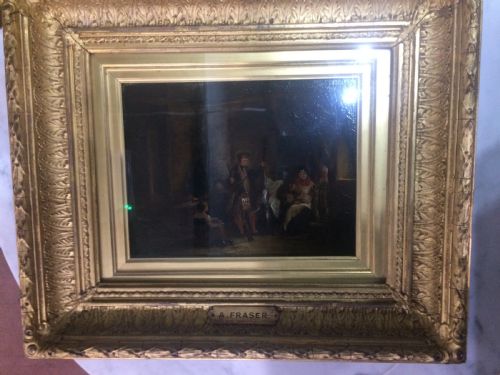 ALEXANDER FRASER OIL ON BOARD OF A HIGHLAND SPORTSMAN IN 'CROFT INTERIOR' - ADDITIONAL PHOTO 4