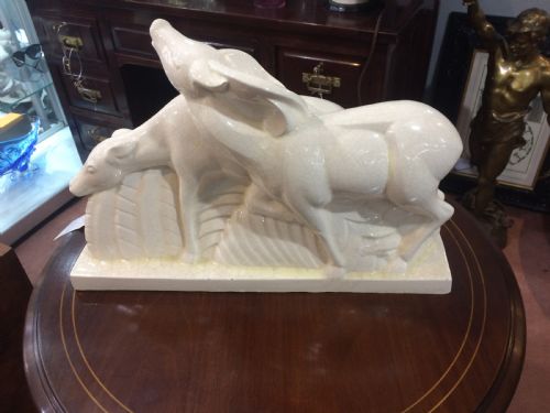 charles lemanceau pair of craquel deer - CATEGORY: ANTIQUE CERAMICS - DATED 1930