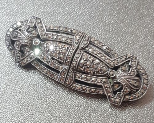 ART DECO 1930S DUETTE BROOCH DRESS CLIPS MARCASITE ON SILVER TONE - ADDITIONAL PHOTO 3