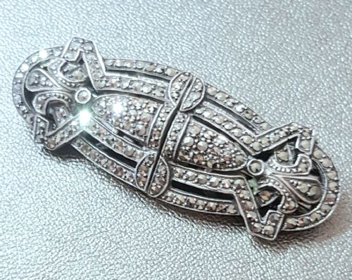 ART DECO 1930S DUETTE BROOCH DRESS CLIPS MARCASITE ON SILVER TONE - ADDITIONAL PHOTO 4