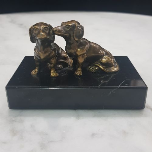 bronze dachshunds cold painted c1910 austrian statue - CATEGORY: ANTIQUE METAL - DATED 1910