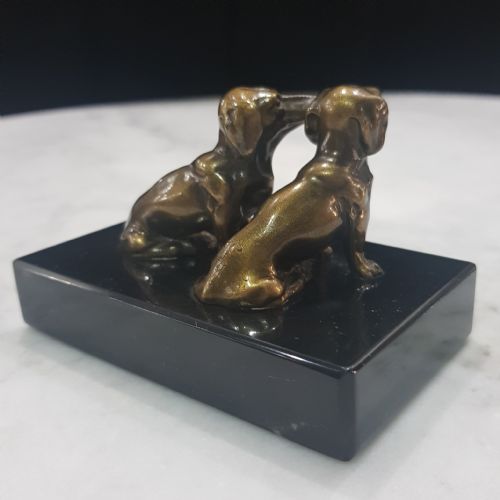 BRONZE DACHSHUNDS COLD PAINTED C1910 AUSTRIAN STATUE - ADDITIONAL PHOTO 2