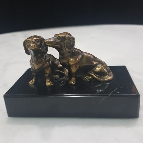 BRONZE DACHSHUNDS COLD PAINTED C1910 AUSTRIAN STATUE - ADDITIONAL PHOTO 4