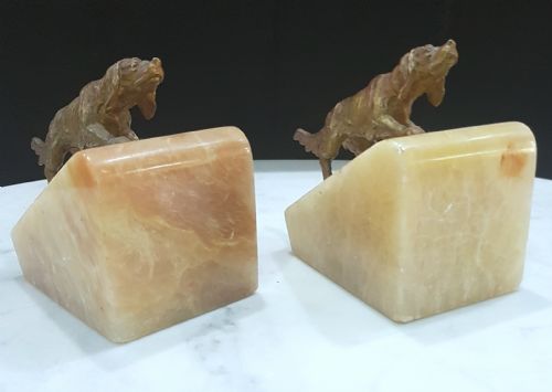COLD PAINTED SETTER DOGS BOOKENDS ON ONYX BASES 1920S - ADDITIONAL PHOTO 2