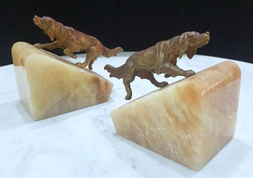 COLD PAINTED SETTER DOGS BOOKENDS ON ONYX BASES 1920S - ADDITIONAL PHOTO 8