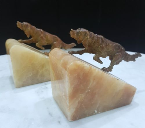 COLD PAINTED SETTER DOGS BOOKENDS ON ONYX BASES 1920S - ADDITIONAL PHOTO 9
