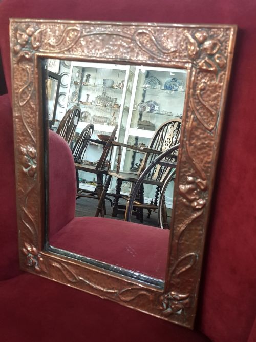 arts crafts copper mirror c1910 art nouveau - CATEGORY: ANTIQUE MIRRORS - DATED 1910