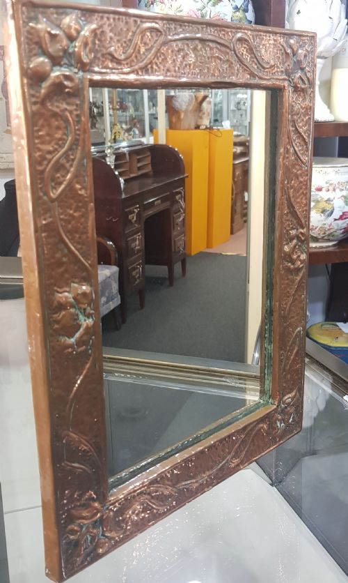 ARTS CRAFTS COPPER MIRROR C1910 ART NOUVEAU - ADDITIONAL PHOTO 3