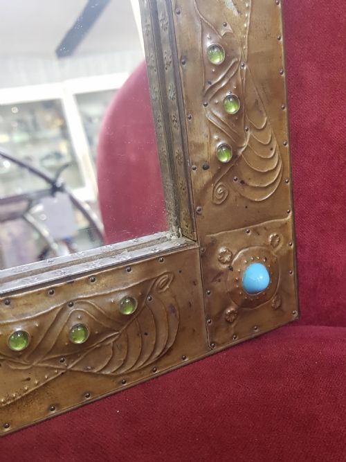 ARTS CRAFTS TURQUOISE GREEN STONE CABOCHON STUDDED BUTTERFLY WING MIRROR - ADDITIONAL PHOTO 7