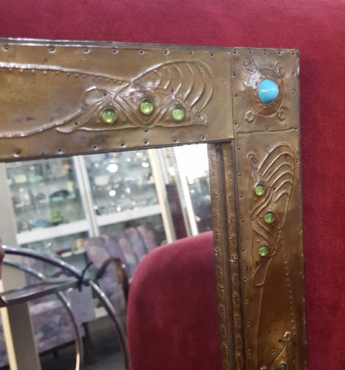 ARTS CRAFTS TURQUOISE GREEN STONE CABOCHON STUDDED BUTTERFLY WING MIRROR - ADDITIONAL PHOTO 9