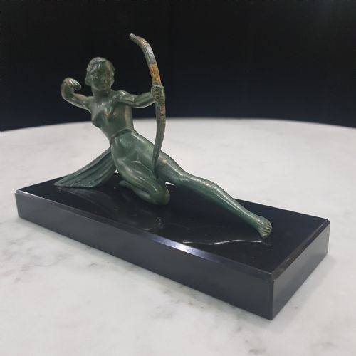 french art deco bronze diana huntress signed melani cast on belgian marble plinth c1920 1930 - CATEGORY: ANTIQUE METAL - DATED 1920