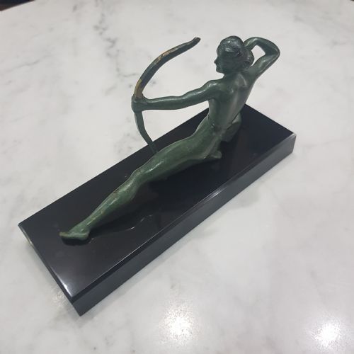FRENCH ART DECO BRONZE DIANA HUNTRESS SIGNED MELANI CAST ON BELGIAN MARBLE PLINTH C1920 1930 - ADDITIONAL PHOTO 2