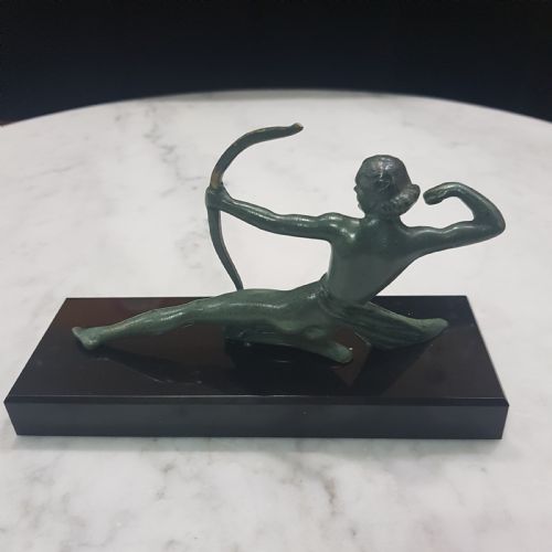 FRENCH ART DECO BRONZE DIANA HUNTRESS SIGNED MELANI CAST ON BELGIAN MARBLE PLINTH C1920 1930 - ADDITIONAL PHOTO 5