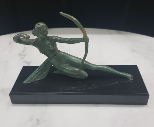 FRENCH ART DECO BRONZE DIANA HUNTRESS SIGNED MELANI CAST ON BELGIAN MARBLE PLINTH C1920 1930 - ADDITIONAL PHOTO 6