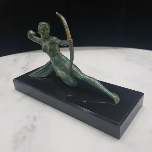 FRENCH ART DECO BRONZE DIANA HUNTRESS SIGNED MELANI CAST ON BELGIAN MARBLE PLINTH C1920 1930 - ADDITIONAL PHOTO 10