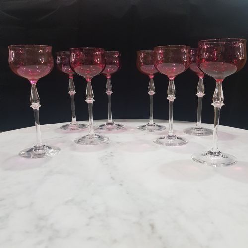 art nouveau french nancy cranberry wine glasses set of 8 c1910 - CATEGORY: ANTIQUE GLASS - DATED 1910