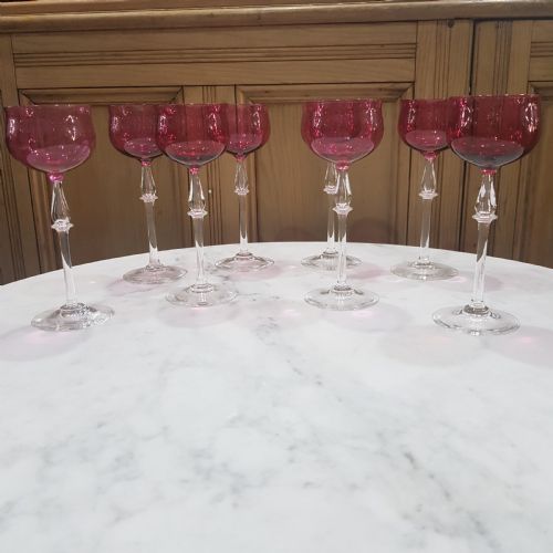 ART NOUVEAU FRENCH NANCY CRANBERRY WINE GLASSES SET OF 8 C1910 - ADDITIONAL PHOTO 3