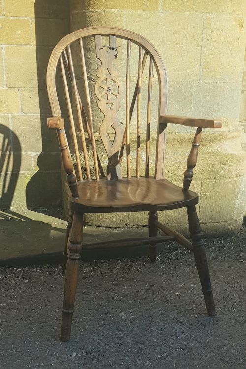 PAIR WINDSOR ARMCHAIRS IN BEECH 19TH CENTURY HIGH HOOP BACK - ADDITIONAL PHOTO 8