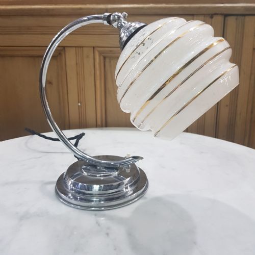 french art deco table lamp chrome swan neck tilting shade c1925 - CATEGORY: ANTIQUE LIGHTING - DATED 1920